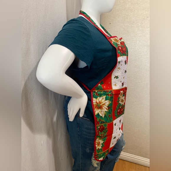 Christmas apron poinsettias holy and berries holiday apron Mandil de navidad - Picture 7 of 9